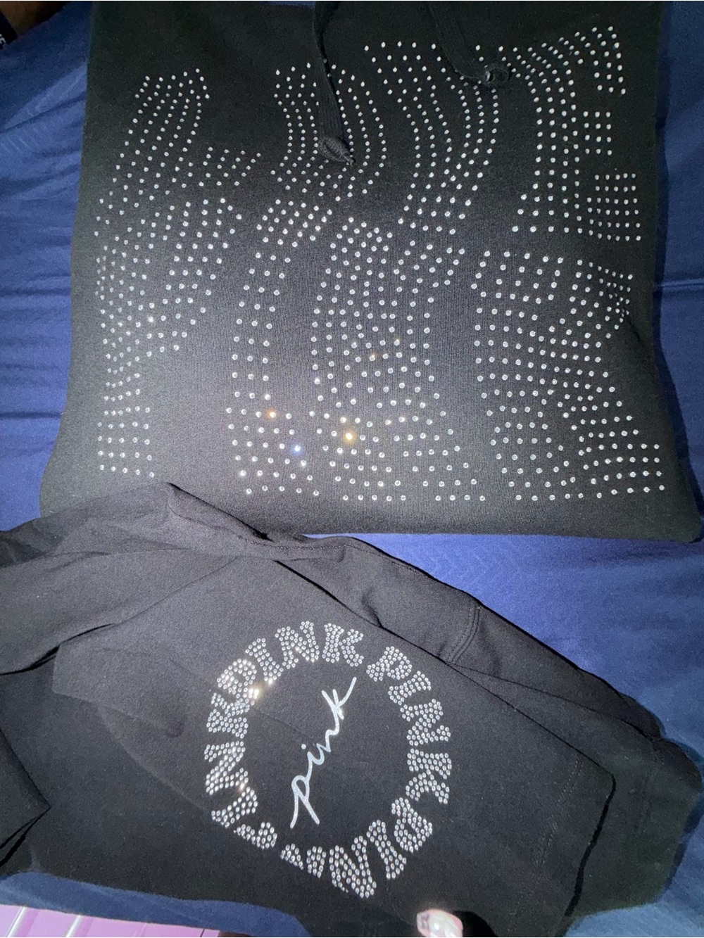 Victoria's Secret Pink Black Rhinestone Hoodie Set